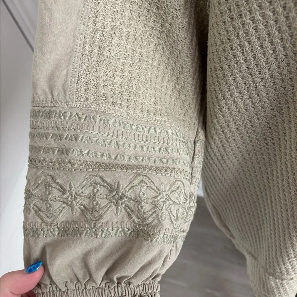 Soft Surroundings Mara Waffle Knit Embroidered Tunic Top‎ in sage green - Picture 4 of 6